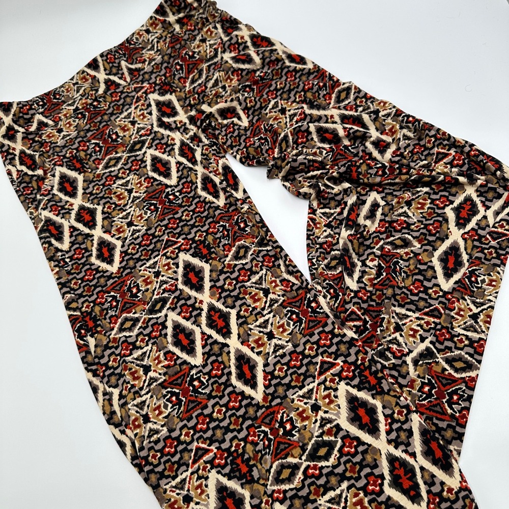Boho Palazzo Pants Womens S Geometric Diamond Print Wide Leg 70s Veronica M